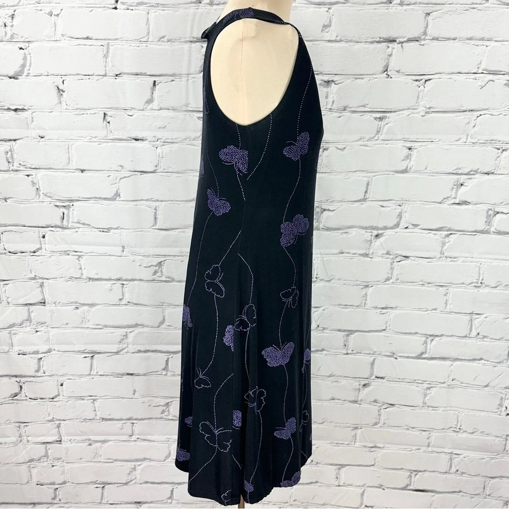 Vtg Teddi Y2k Tank Slip Mini Dress Sz 6 Butterfly Black Purple Whimsygoth Fairy - Picture 2 of 8